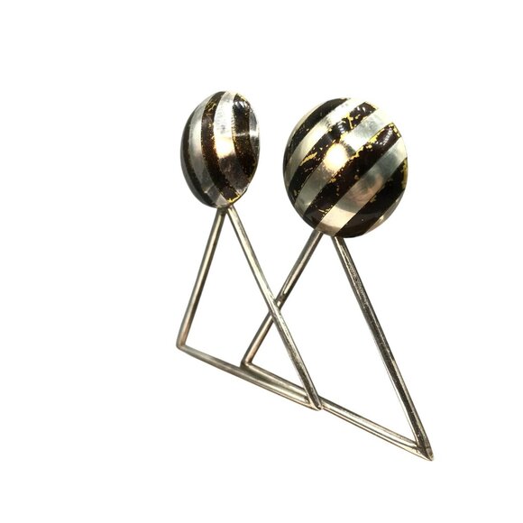 Retro Statement Geometric Dangle Earrings, Signed Artisan Leslie, Sterling Silve - Picture 3 of 7